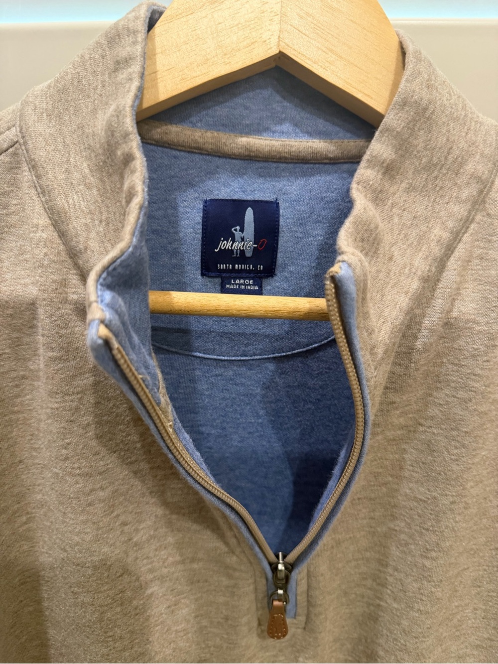 johnnie-O Tan Quarter-Zip Sweater with Blue Lining